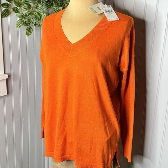 NWT Sz S MNG Orange Long Sleeve V-Neck Casual Pullover Womens Sweater Mango - Picture 2 of 16